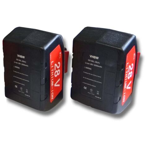 vhbw 2x Batteries compatible avec Milwaukee 4933416345 C 12-28 DCR/ 0-Version Netz, HD28 AG outil électrique (2000 mAh, Li-ion, 28 V)