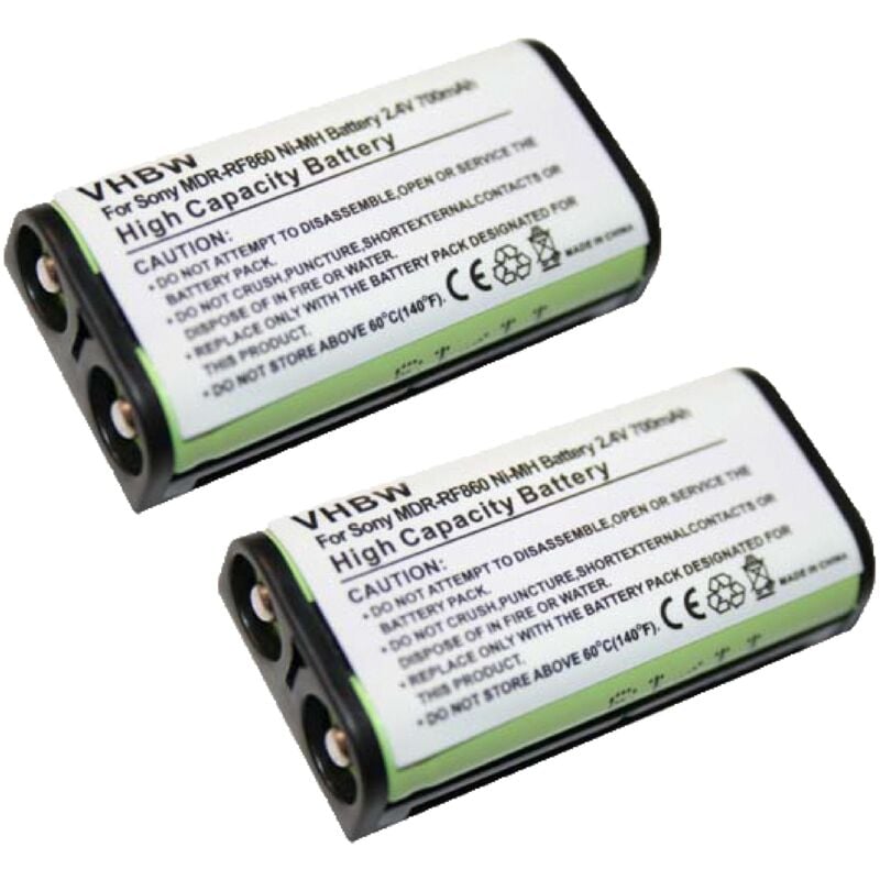 vhbw 2x Batteries compatible avec Sony MDR-RF925, MDR-RF925R, MDR-RF970, MDR-RF4000, MDR-RF970R casque audio, écouteurs sans fil (700mAh, 2,4V, NiMH)