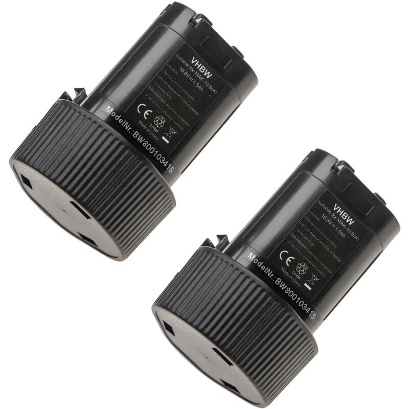 Vhbw - 2x Batteries li-ion 1500mAh 10.8V noir black compatible avec Makita (radio de chantier) DMR102, DMR103, DMR103B, DMR105.