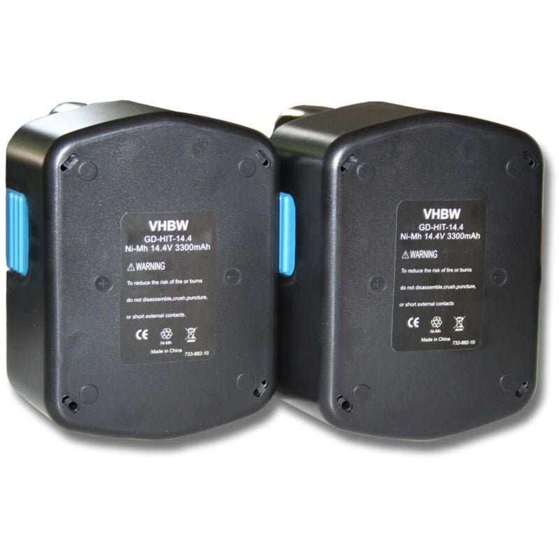 2x Batterie compatible avec Hitachi ds 14DVB2, ds 14DVA, ds 14DVB, ds 14DMR, ds 14DV, ds 14DL outil électrique (3300 mAh, NiMH, 14,4 v) - Vhbw