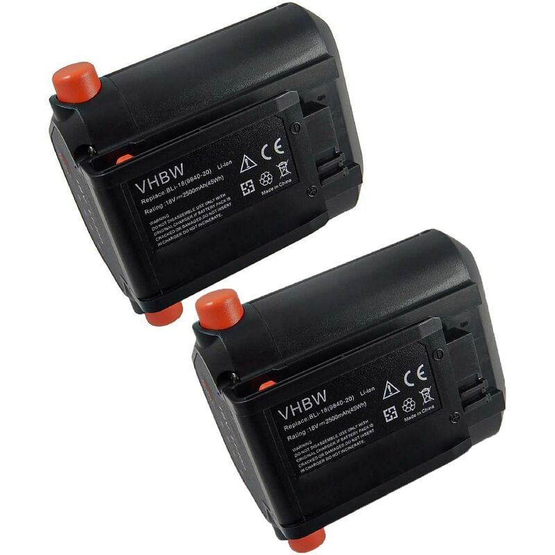 2x Batteries remplacement pour Gardena 9840-20, BLi-18, 9839-20 pour (2500mAh, 18V, Li-ion) - Vhbw