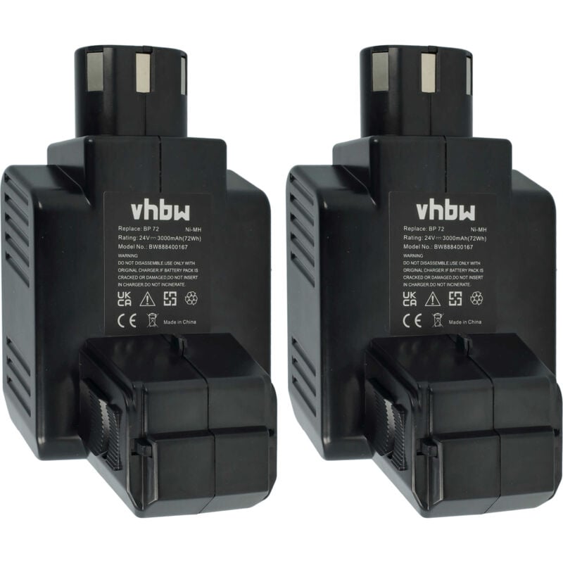 2x Batterie remplacement pour Hilti BP72, BP60, 331530, BP40 pour outil électrique (3000 mAh, NiMH, 24 v) - Vhbw