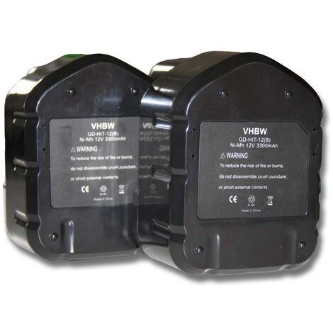 vhbw 2x Batteries remplacement pour Hitachi 321652, 322434, 322629, 323226, 324279, 324360 pour outil électrique (3300 mAh, NiMH, 12 V)