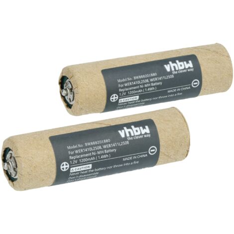 vhbw 2x Batteries remplacement pour Panasonic WER1410L2508, WER154L2504, WER160L2506 pour rasoir tondeuse électrique (1200mAh, 1,2V, NiMH)