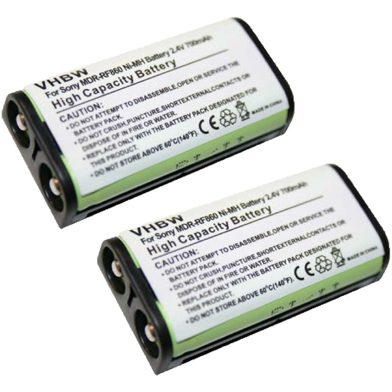2x Batteries remplacement pour Sony BP-HP550-11 pour casque audio, écouteurs sans fil (700mAh, 2,4V, NiMH) - Vhbw
