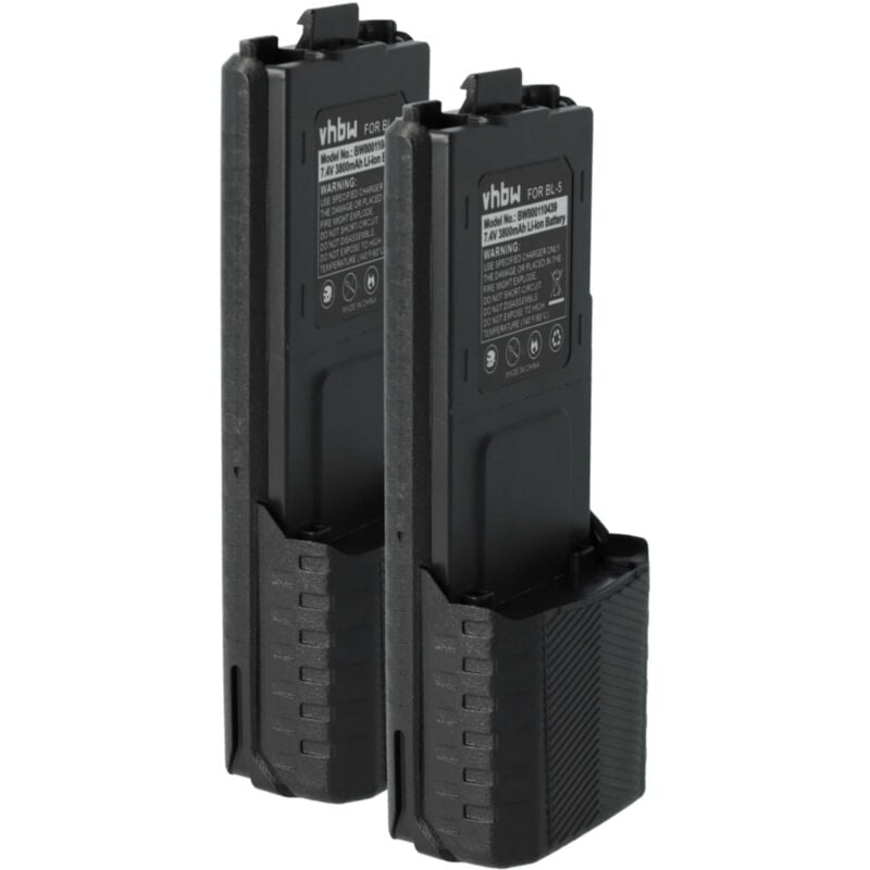 Vhbw - 2x Battery compatible with Baofeng UV-5R, BF-F8, UV-5RA, UV-5RE, BF-F9 Radio, Walkie-Talkie (3800 mAh, 7.4 v, Li-Ion)