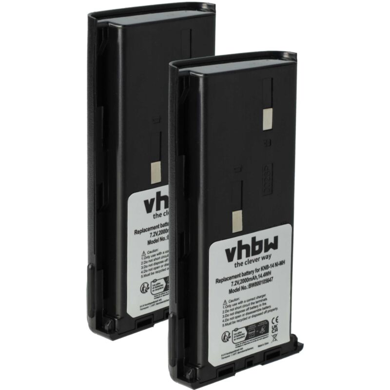 Vhbw - 2x Battery compatible with Bidatong bd-pmr, BD-3107, BD-2107 Radio, Walkie-Talkie (2000 mAh, 7.2 v, NiMH)