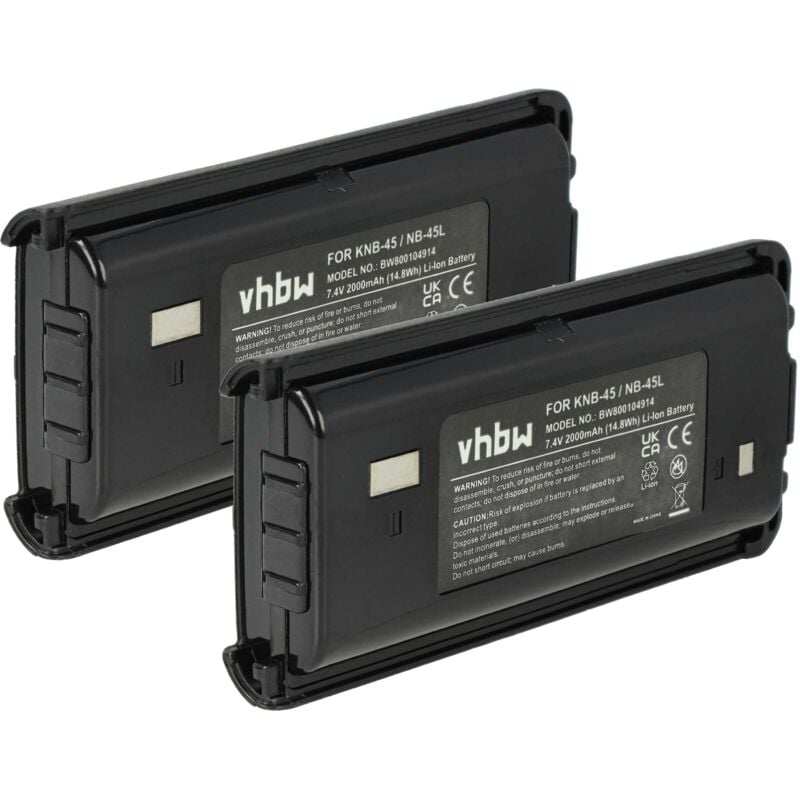 Vhbw - 2x Battery compatible with Kenwood TK-2200P, TK-2200LP, TK-2200L, TK-2202, TK-2200, TK-2202E Radio, Walkie-Talkie (2000 mAh, 7.4 v, Li-Ion)