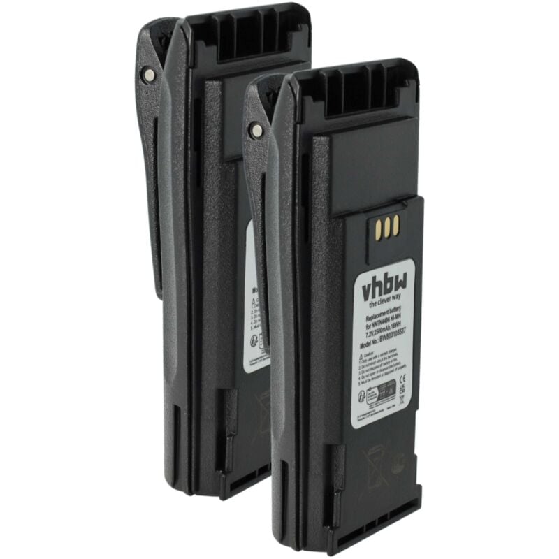 Vhbw - 2x Battery compatible with Motorola CP180, CP170, CP160, CP150, CP140, CP040 Radio, Walkie-Talkie (2500 mAh, 7.2 v, NiMH) + Belt Clip