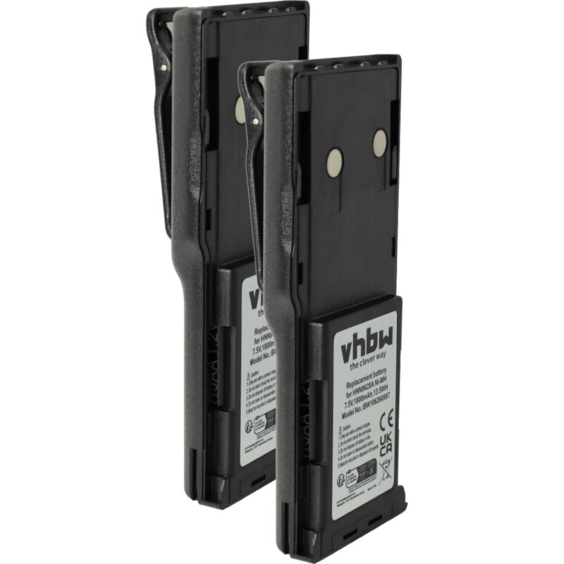 Vhbw - 2x Battery compatible with Motorola CP450, GP300, GP308, CP450LS, CP250 Radio, Walkie-Talkie (1800 mAh, 7.5 v, NiMH) + Belt Clip