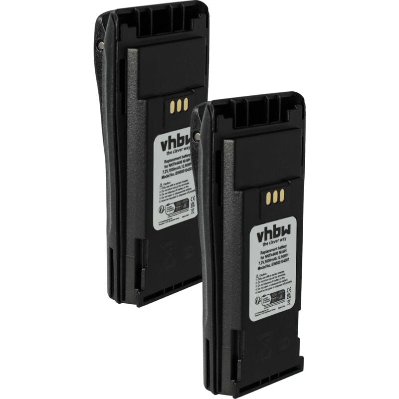 Vhbw - 2x Battery compatible with Motorola DP1400, DP1000, EP450, CP380, CP360, CP340, CP250, CP200XLS Radio, Walkie-Talkie (1800 mAh, 7.2 v, NiMH)