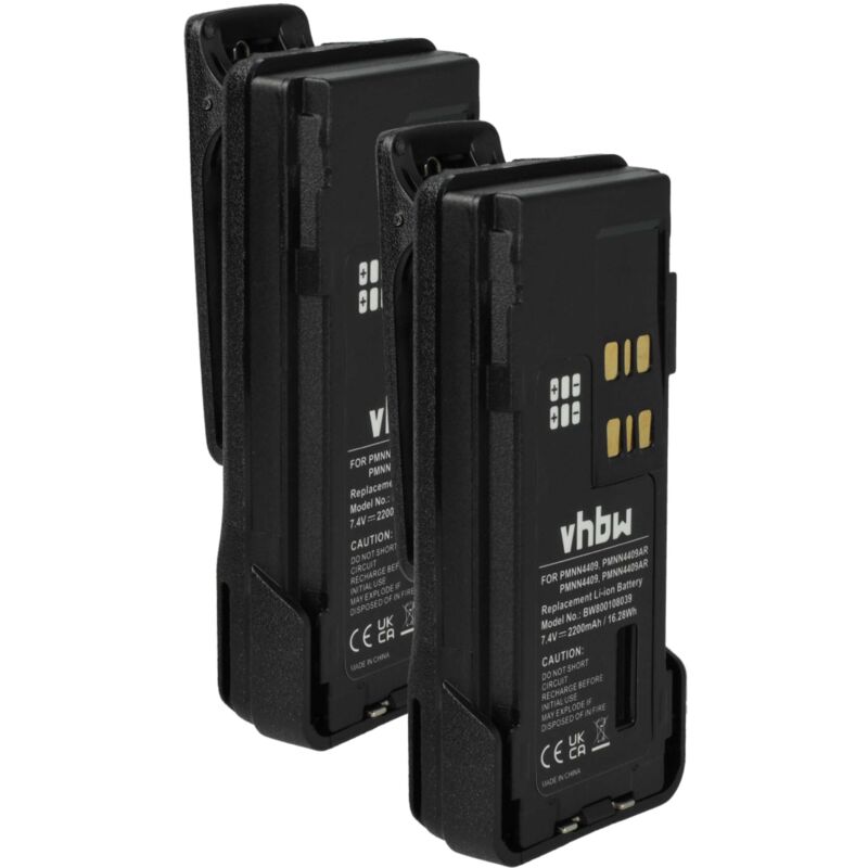 Vhbw - 2x Battery compatible with Motorola DP4400, APX4000, DP4000, DP2600E Radio, Walkie-Talkie (2200 mAh, 7.4 v, Li-Ion) + Belt Clip