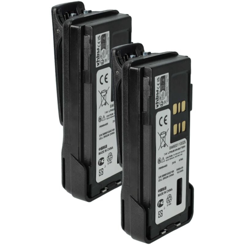 vhbw 2x Battery compatible with Motorola DP4400, APX4000, DP4000, DP2600E Radio, Walkie-Talkie (2600 mAh, 7.4 V, Li-Ion) + Belt Clip