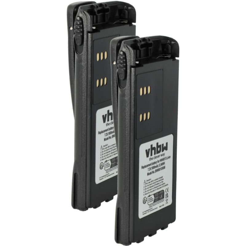 Vhbw - 2x Battery compatible with Motorola GP339, GP540, GP340, GP360, GP380 Radio, Walkie-Talkie (1800 mAh, 7,2 v, Li-Ion) + Belt Clip