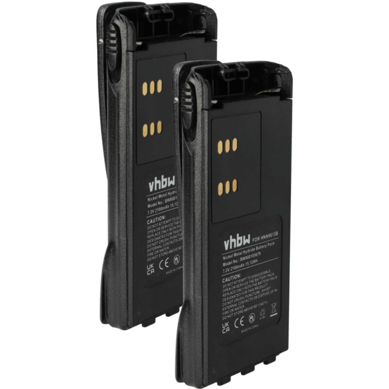 Vhbw - 2x Battery compatible with Motorola HT1200, HT1250.LS, HT1225, HT1250, HT1250-LS, GP680, HT1250.LS+ Radio, Walkie-Talkie (2100 mAh, 7.2 v,