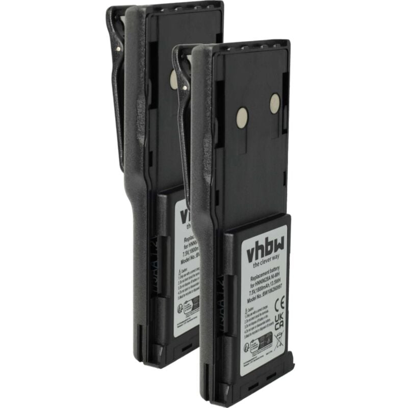 Vhbw - 2x Battery compatible with Motorola MTX638, LCS2000, P080, P040, LTS2000 Radio, Walkie-Talkie (1800 mAh, 7.5 v, NiMH) + Belt Clip