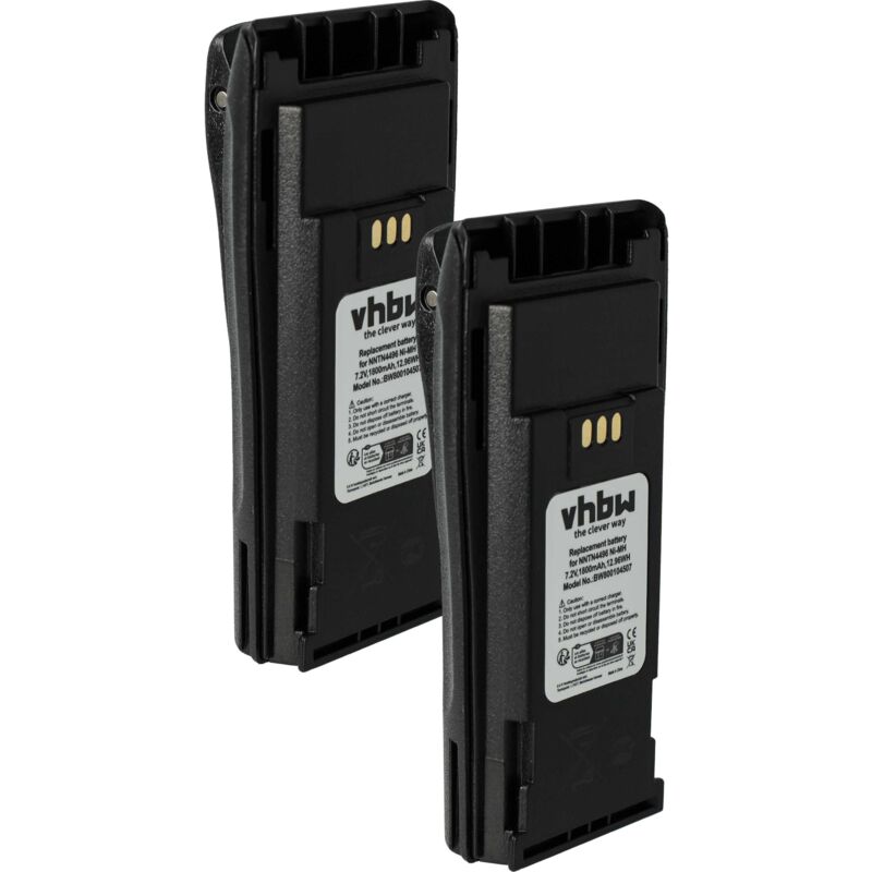 Vhbw - 2x Battery compatible with Motorola PR400, PM400, GP3688, GP3188 Radio, Walkie-Talkie (1800 mAh, 7.2 v, NiMH)