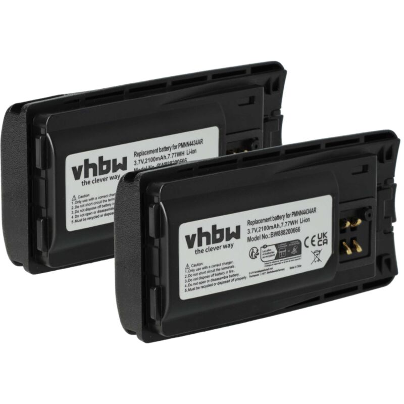 vhbw 2x Battery compatible with Motorola RMV2080, XT665, XT660, RVA50, XT460, XT420, XT220, XT660d Radio, Walkie-Talkie (2100 mAh, 3.7 V, Li-Ion)