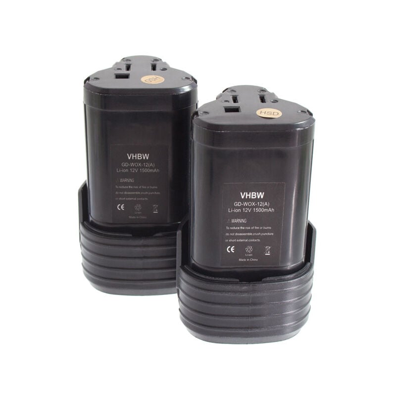 vhbw 2x Battery compatible with Worx WX283, WX128, WX382, WX382.2, WX382.4, WX382.3, WX126, WX128.2 Power Tools (1500 mAh, Li-Ion, 12 V)