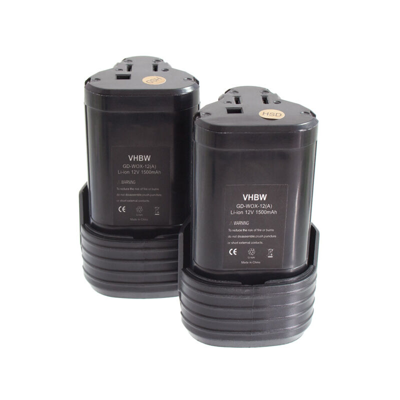 vhbw 2x Battery compatible with Worx WX382.M2, WX521, WX382.M1, WX382.7, WX540.3, WX382.M, WX521.1, WX540 Power Tools (1500 mAh, Li-Ion, 12 V)