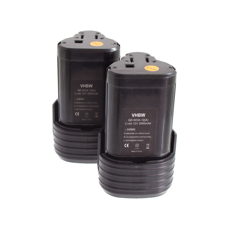 vhbw 2x Battery compatible with Worx WX673.M, WX677.7, WX677, WX673, WX673.3 Power Tools (2000 mAh, Li-Ion, 12 V)