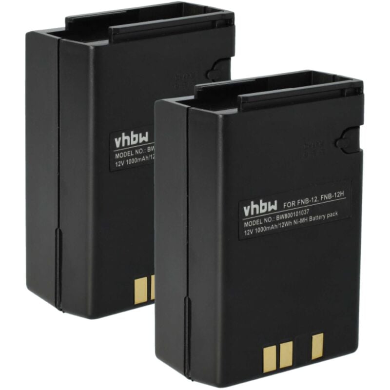 vhbw 2x Battery compatible with Yaesu Vertex FTH2008, FTH2010, FTH7008, FTH7010, FTH2070, FTH7005 Radio, Walkie-Talkie (1000 mAh, 12 V, NiMH)