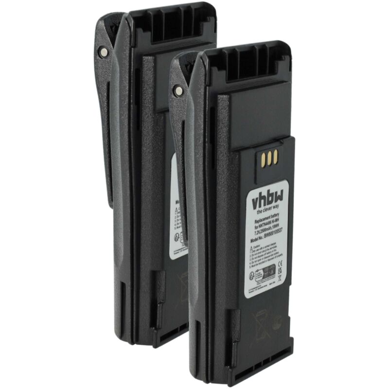 Vhbw - 2x Battery Replacement for Motorola NNTN4970A, NNTN4970AR, NNTN4970 for Radio, Walkie-Talkie (2500 mAh, 7.2 v, NiMH) + Belt Clip