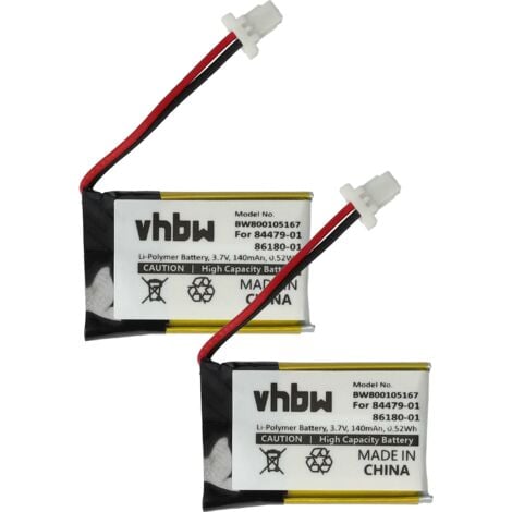 vhbw 2x Battery Replacement for Plantronics 84479-01, 86180-01 for Wireless Headset Headphones (140 mAh, 3.7 V, Li-polymer)