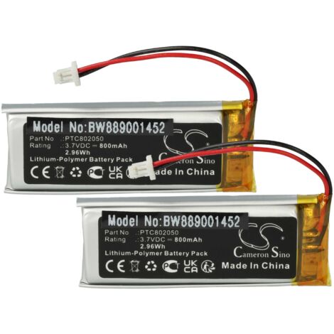 vhbw 2x Battery Replacement for Sena PTC802050 for Wireless Headset Headphones (800 mAh, 3.7 V, Li-polymer)