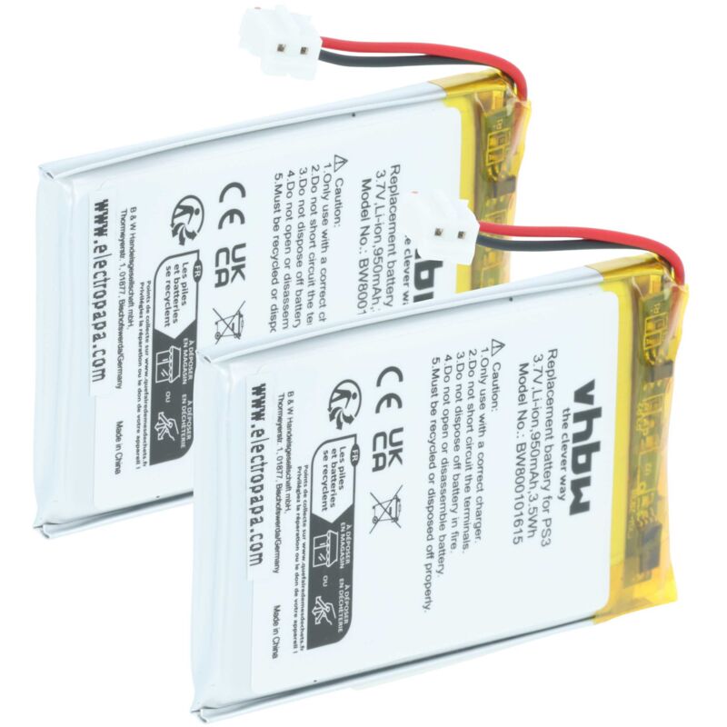 Vhbw - 2x Battery compatible with Sony Playstation3 PS3 Sixaxis Wireless Controller Gamepad Controller (950 mAh, 3.7 v, Li-Ion)