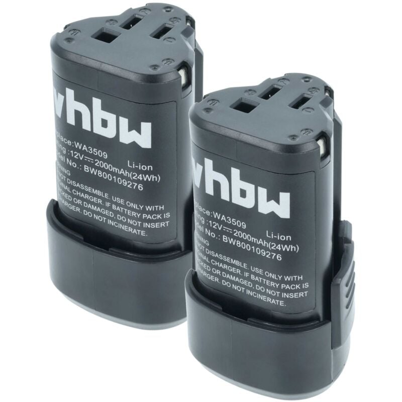Vhbw - 2x Batterie compatible avec Worx WU127, W125.5, W125.3, W125.4, WX125, W125.1, W125.M, WU025 Lampe outil électrique (2000 mAh, Li-ion, 12 v)