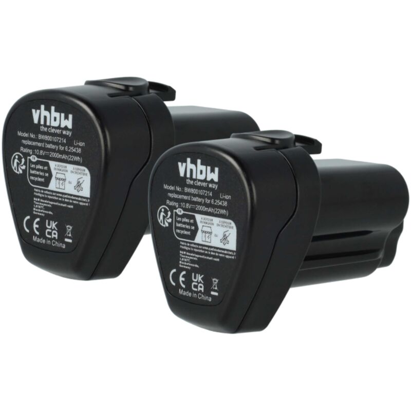 

vhbw 2x Li-Ion batería 2000mAh (10.8V) para herramientas Metabo Powermaxx BS Quick, ASE, SSD, RC por Metabo 6.25438, 6.254.38, 625438, 6.25439.