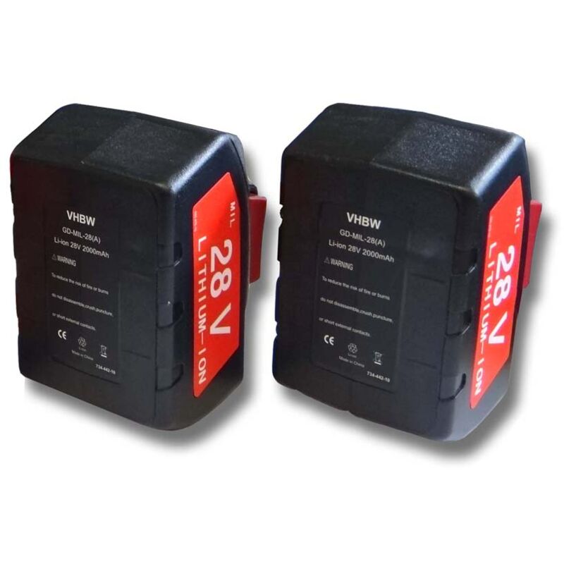 

2x Batería recargable compatible con Milwaukee 4933416345 C 12-28 DCR/ 0-Version Netz, HD28 AG herramientas eléctricas (2000 mAh, Li-Ion, 28 V) - Vhbw