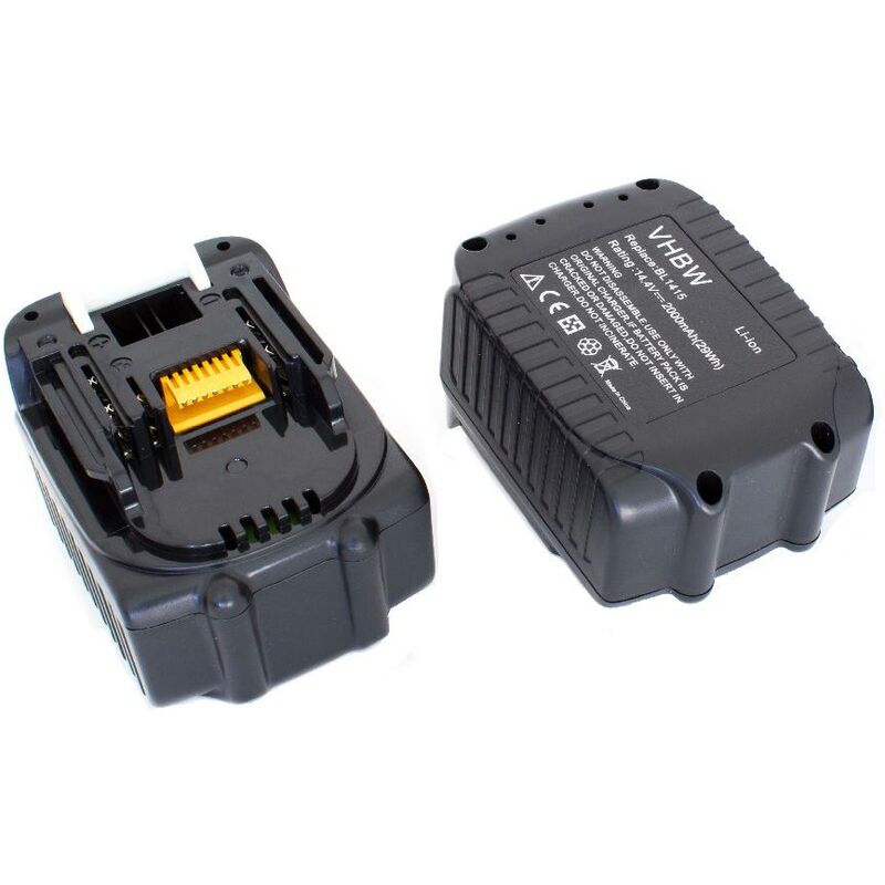 vhbw 2x Li-Ion batterie 2000mAh (14.4V) pour outil électrique outil Powertools Makita DA340DRF, DF440, DF440DRFX, DF440DRFXW, HP440DRFX, HR162DRFXW