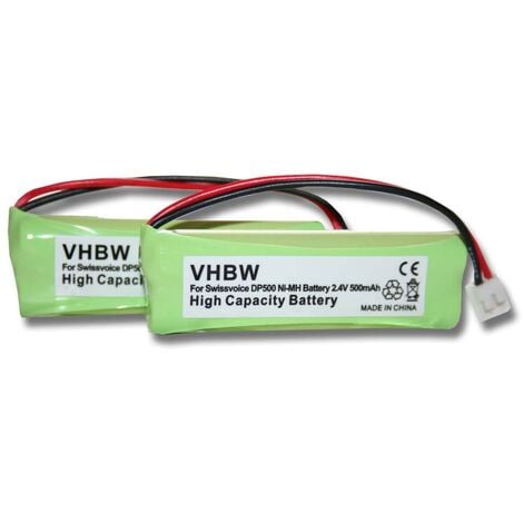 vhbw 2x Ni-MH Akku 500mAh (2.4V) kompatibel mit Festnetz Telefon Medion MD83242, MD83282 ersetzt VT50AAAALH2BMJZ, GP1010, GPHC05RN01.