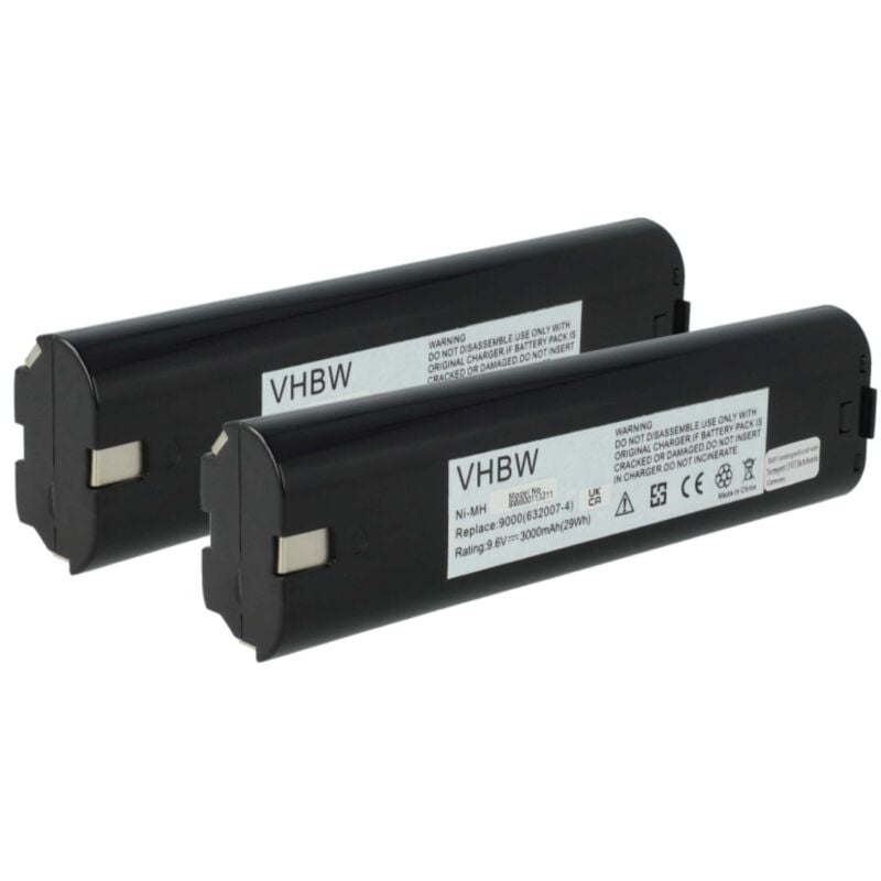 

2x NiMH Batería 3000mAh (9.6V) para su herramienta electrónica Makita 6012HD, 6012HDL, 6012HDW, 6092D, 6092DW, 6093D, 6093DW por 191681-2 - Vhbw