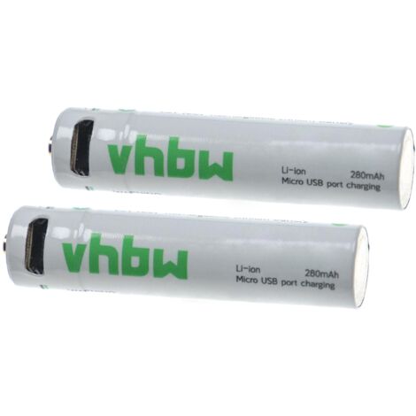 vhbw 2x Piles rechargeables AAA Micro avec prise micro-USB (280mAh, 1,5V, Li-ion)