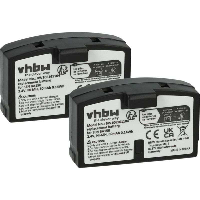 2x Battery compatible with Sennheiser ri 500, rr 820, rr 2500, ri 810, rr 820 s Wireless Headset Headphones (60mAh, 2.4 v, NiMH) - Vhbw