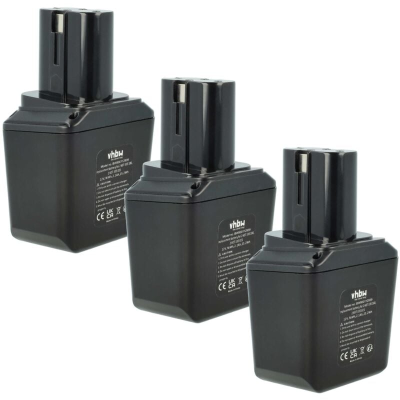

3 x NiMH Batería 2100mAh (12V) para su herramienta electrónica Bosch GSB 12VE por 2 607 335 180, 2 607 335 021, 2 607 355 014 - Vhbw