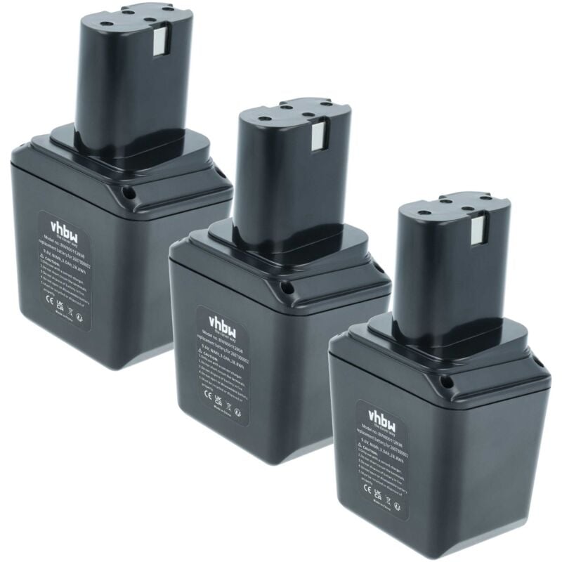 

3 x NiMH Batería 3000mAh (9.6V) para su herramienta electrónica Bosch GSG 9, 6V, GSR 9, 6V por 2607300002, BH-964N - Vhbw