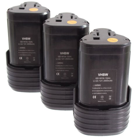 vhbw 3x Akku Ersatz für Worx WA3503, WA3509 für Werkzeug (2000 mAh, Li-Ion, 12 V)