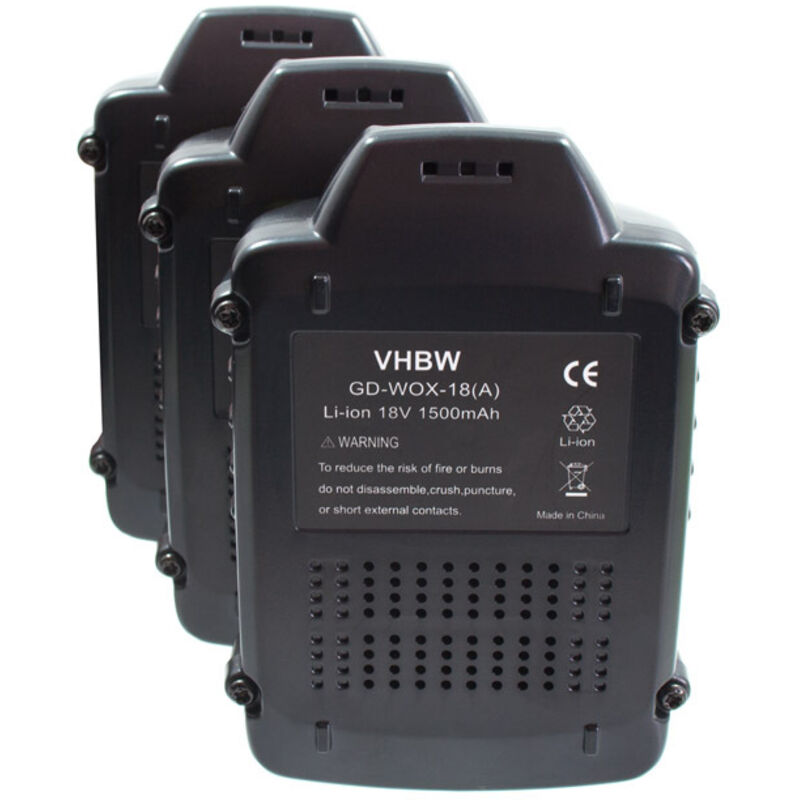 

3x Batería compatible con Rockwell RK1808K2, RK1809K2, RK2701K, RK2800, RK2800K, RK2800K2, RK2810 herramientas eléctricas (1500mAh 18V Li-Ion) - Vhbw