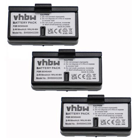 vhbw 3x Batería compatible con Sennheiser IS 490, HDI 490, IS 450, IR 180, HDI 550, IS 200 auriculares inalámbricos, cascos (60 mAh, 2,4 V, NiMH)