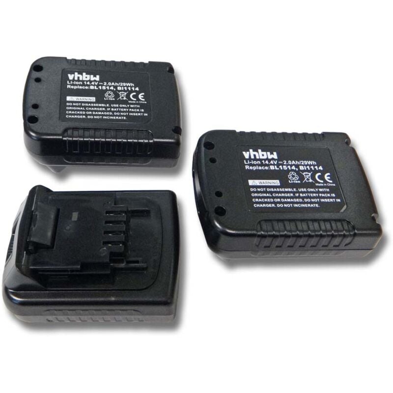 

3x batería Li-Ion 2000mAh (14.4V) para herramientas ASL146KB, ASL148, ASL148K, ASL148KB, EPL14 y BLACK & DECKER BL1114, BL1314, BL1514, LB16. - Vhbw