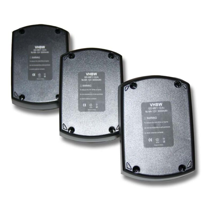 

3x batería Ni-MH 3000mAh (12V) para herramienta BSZ 12 Premium, BZ 12 SP, SSP 12 y Metabo 6.02151.50, 6.25473. - Vhbw