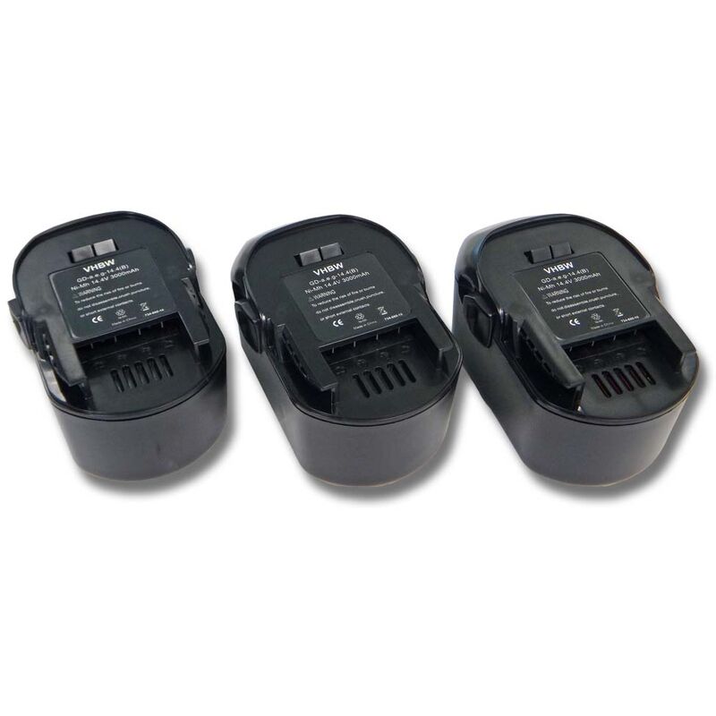 

3x batería Ni-MH 3000mAh (14.4V) para herramientas Würth Master SD 14.4 y AEG 4935413106, 4935416790, B1414G, B1415R. - Vhbw