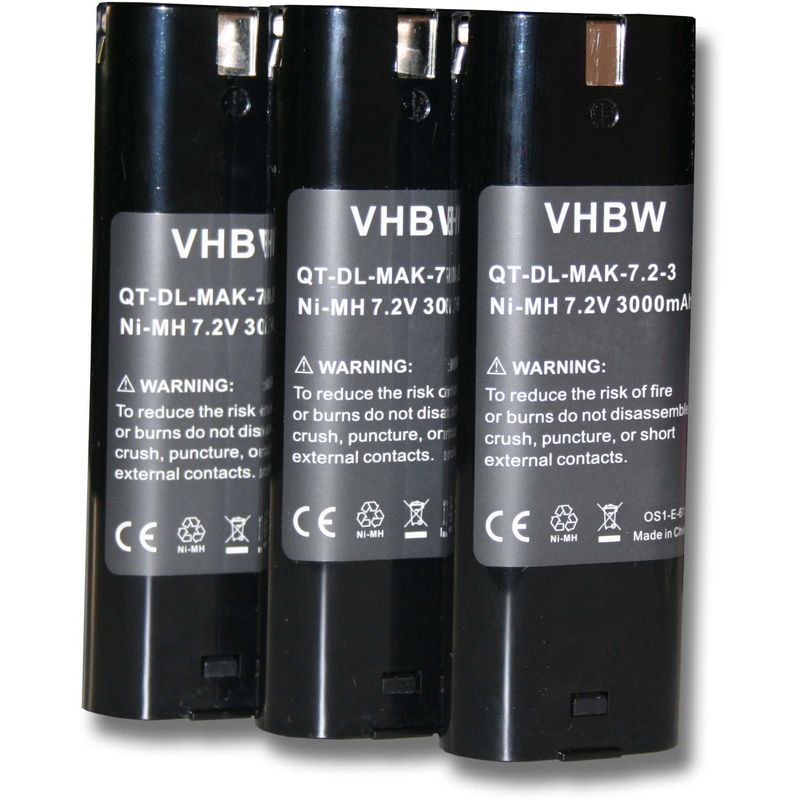 

3x batería Ni-MH 3000mAh (7.2V) para herramientas Makita 6015DWK, 6016DW, 6017DWBE como Einhell 91011, Makita 191679-9, 192532-2, 192695-4. - Vhbw