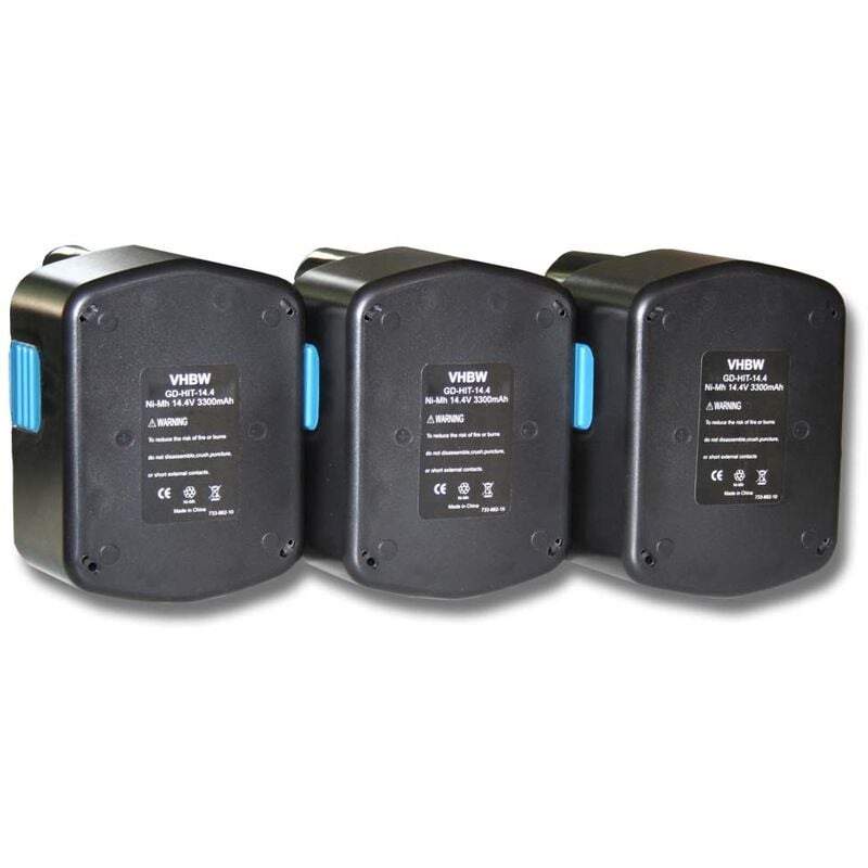 

3x batería Ni-MH 3300mAh (14.4V) para herramientas DS 14DAF2, DS 14DFL, DS 14DFLG y Hitachi 315128, 315129, 315130, 319104, 319933. - Vhbw