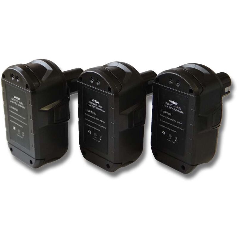 

3x Batería recargable compatible con Ryobi P2500, P2600, P2603, P271, P300, P301, P310, P3200 herramientas eléctricas (4000 mAh Li-Ion 18 V) - Vhbw