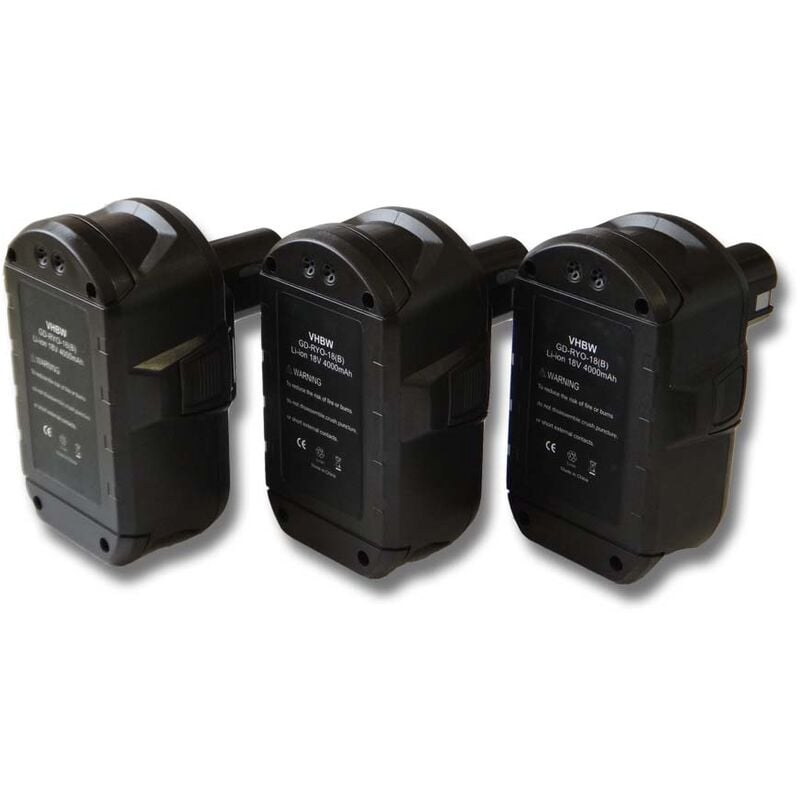 

3x Batería recargable compatible con Ryobi P780, P813, P835, ZRP813 herramientas eléctricas (4000 mAh Li-Ion 18 V) - Vhbw